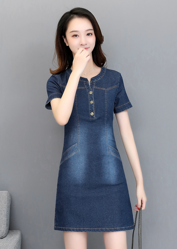 ĐẦM JEAN SUÔNG CỔ TRỤ TÚI XÉO